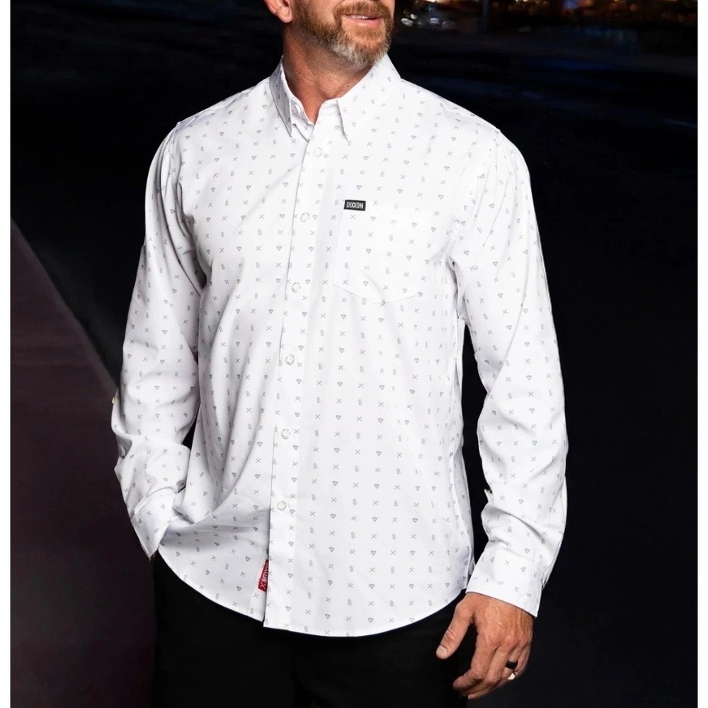Dixxon 702 Button Down Shirt Mens 2X White Diamond Dice Wrench Long Sleeve Party